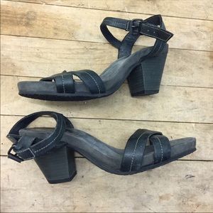 TAOS Black Leather Ankle Strap Heels